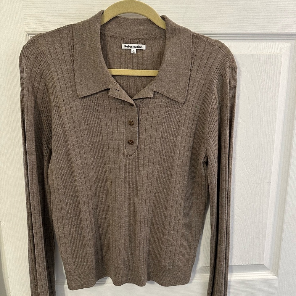 Reformation Hermia Regenerative Merino Polo XL Oatmeal
